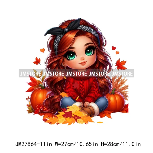 Autumn Latina Baby Fall Season Pumpkin Leaves Mexican Hispanic Princess DTF Iron On Transfer Stickers Ready To Press For Clothes