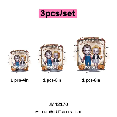 See You In Hell Scary Movie True Love Couple Halloween Season Iron on DTF Washable Transfers Stickers Ready to Press for Textile