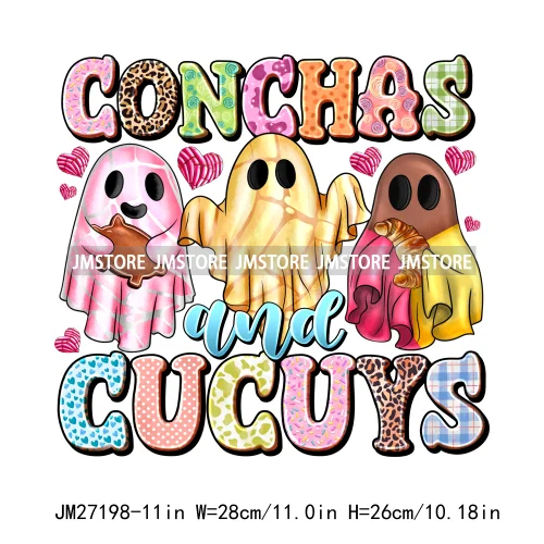 Spanish Espooky Vibes Latina Pantasmas Mexican Halloween Conchas Cucuys Aqui Espantan DTF Iron On Transfers Stickers For Hoodies