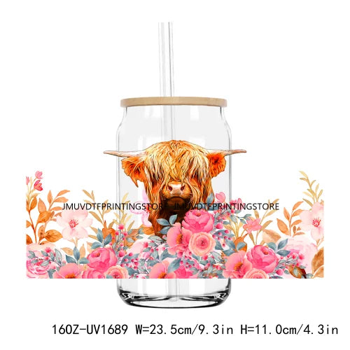 Cute Highland Cow With Pumpkins UV DTF Sticker For 16OZ Libbey Glass Cup Can Wrap Transfer Sticker Custom Labels DIY Logo