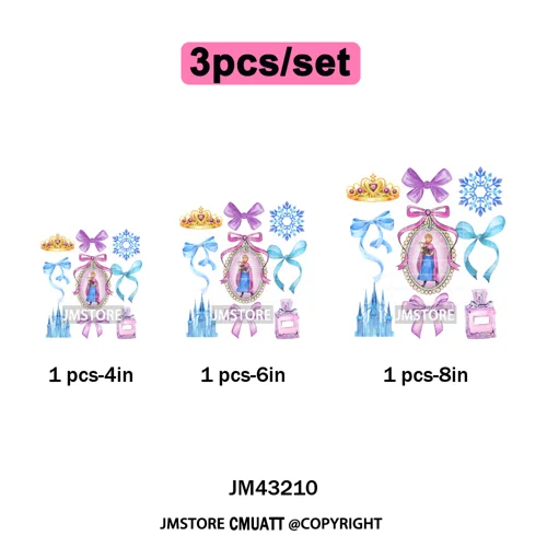 Colorful Girly Coquette Cartoon Princess Family Trip Iron on Washable DTF Heat Transfers Stickers Ready to Press for Clothing