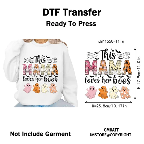 Pumpkin Leopard Spooky Ghost Moo Boo Cow Pet Halloween Bow Iron on DTF Washable Transfers Stickers Ready to Press for T-shirts