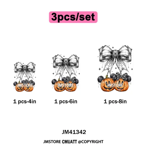 Cartoon Friends Character Faux Glitter Coquette Pumpkin Girly Halloween Iron on DTF Transfer Stickers Heat Press for Hoodies Bag