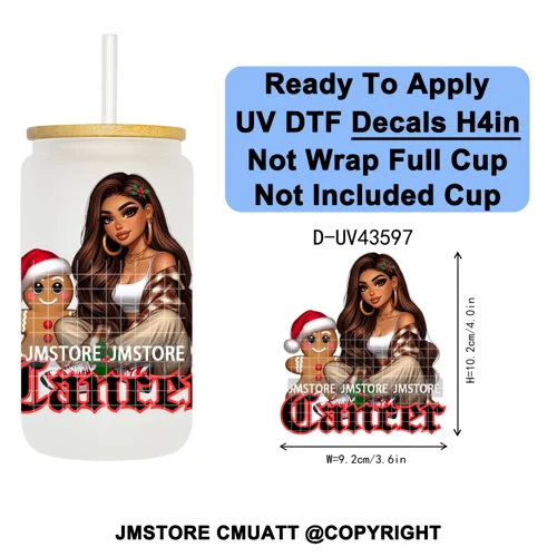 Chibi Christmas Chicana Zodiac Girl UV DTF Transfer Stickers Decals Ready To Apply Good Quality Prints For Libbey Cold Cup Mug