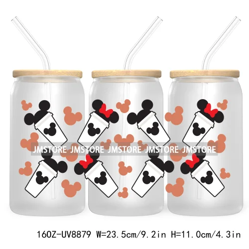 But First Coffee UV DTF Cup Wraps For 16OZ Libbey Glass Can Cups Tumbler Waterproof Labels Transfer Stickers Cartoon Mouse