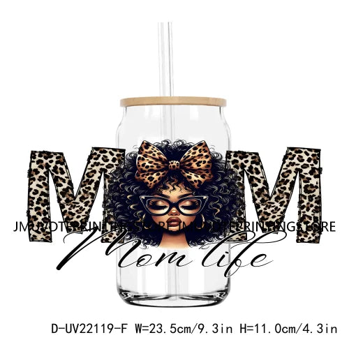 Retro Coquette Bow Mama UV DTF Stickers For 16OZ Libbey Glass Cup Can Wrap Transfers Stickers Custom DIY Logo Leopard Mom Life