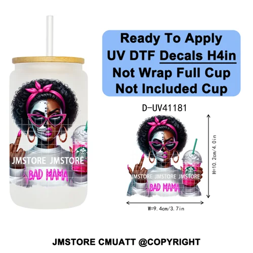 Bad Mama Killers Mom Halloween UV DTF Decals Ready To Apply Waterproof Transfer Stickers DIY Crafts For 16OZ Libbey Glass Can
