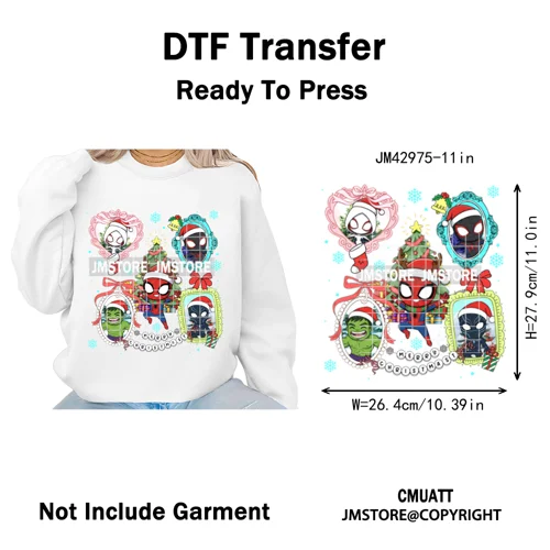 Very Merry Christmas Party Cartoon Princess Kids Friends Winter Gifts Iron on DTF Transfers Stickers Ready to Press for Textiles