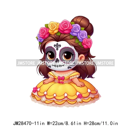 New Day Of The Dead La Catrina Dresses Girls Skull Flower Iron On DTF Transfers Stickers Ready To Press For Sweatshirt Bags