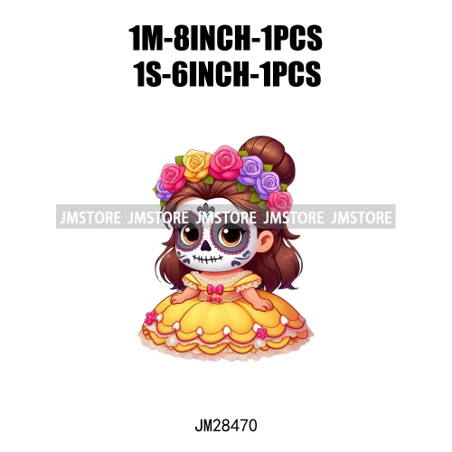 New Day Of The Dead La Catrina Dresses Girls Skull Flower Iron On DTF Transfers Stickers Ready To Press For Sweatshirt Bags