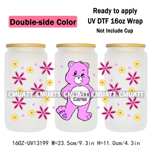 Double Side Color UV DTF Cup Wrap Transfer Stickers For 16oz Libbey Glass Customizable Durable Waterproof Selfadhesive Stickers