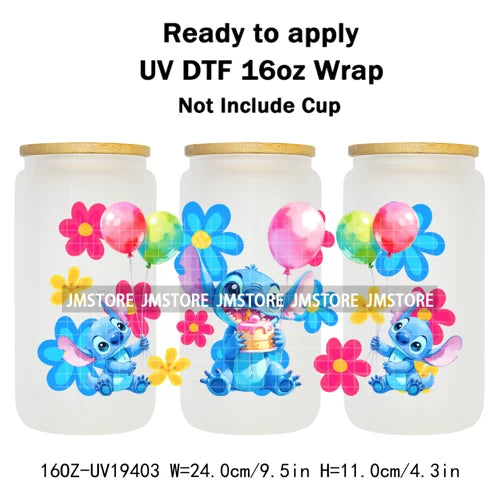Tropical Cartoon Summer Vibes Splash UV DTF Wraps Transfer Sticker Waterproof High Quality For 16OZ Libbey Glass Can Tumblers