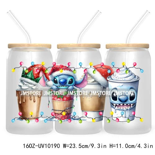 Christmas Lights Cartoon Coffee Cups 16OZ UV DTF Cup Wrap Transfer Stickers Custom Labels Waterproof Logo For Libbey Glass Can