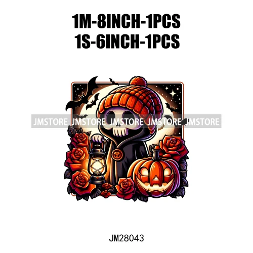 Cute Animals Skull Red Rose Pumpkin Halloween Spooky Vibes Design Logo Iron On DTF Transfer Stickers Ready To Press For Clothing