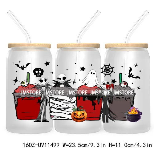 Spooky Cartoon Halloween Pumpkin Ghost 16OZ UV Cup Wrap DTF Transfer Stickers For Libbey Glass Can Cup Tumbler Waterproof Labels