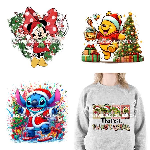 Cartoon Animal Character Merry Christmas Holiday Season Iron On DTF Transfer Stickers Logos Ready To Press For Hoodies
