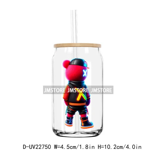 Colorful Neon Teddy Bear Urban Style UV DTF Transfers Stickers Decals For Libbey Cold Cups Mugs Tumbler Waterproof DIY Craft