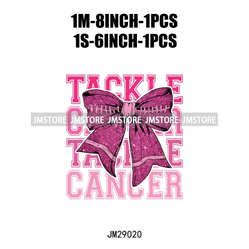 Coquette Football Bow Pink Out Tackle Breast Cancer Awareness Ribbon Iron On DTF Transfer Stickers Ready To Press For Clothing