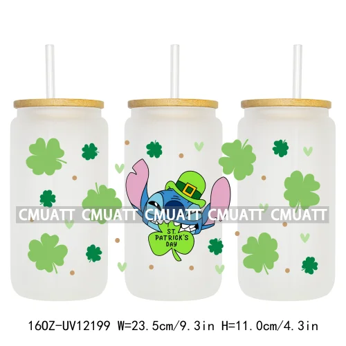 Cartoon St Patricks' Day Lucky Shamrock Animals 16OZ UV DTF Cup Wrap Sticker Custom Label Waterproof Logo For Libbey Glass Can