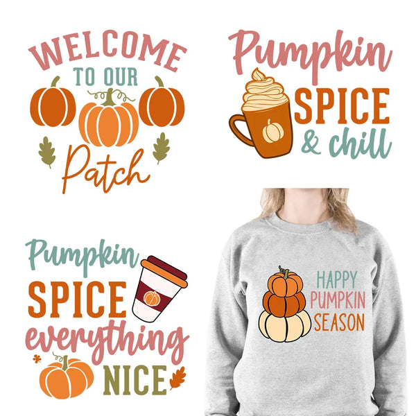 Hey There Pumpkin Plastisol Patch Iron On Thick Thighs Fall Vibes Pumpkin Spice Season DTF Transfer Stickers Designs For T-Shirt