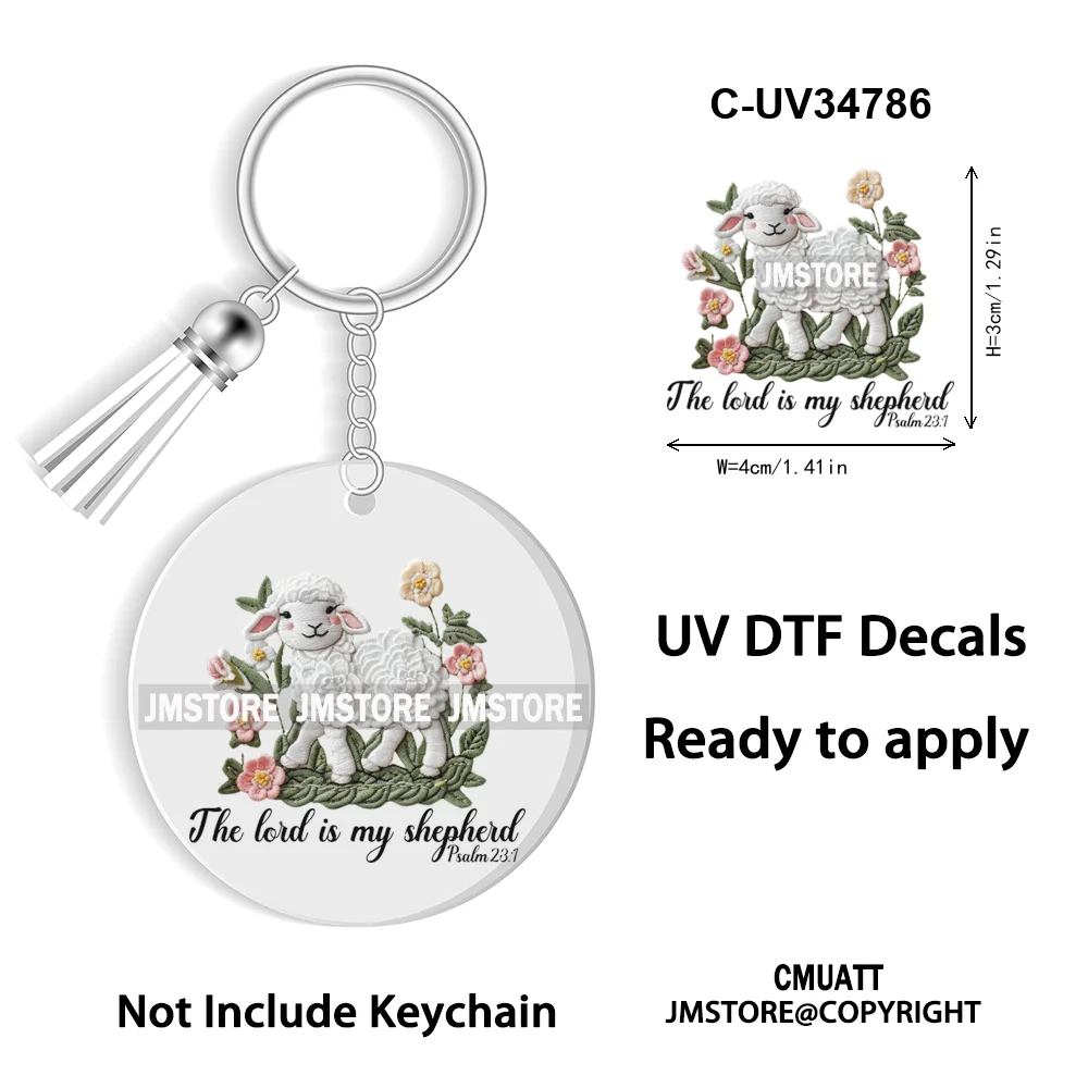 The Lord Is My Shepherd Christian Religious Easter Bible Verse Faith UV DTF Stickers For Round Circle Acrylic Keychain Keyring