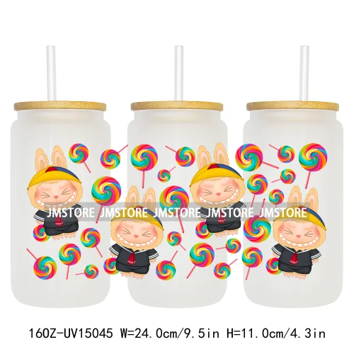 Trendy Coquette Bow Cartoon Doll Monsters 16OZ UV DTF Cup Wraps Ready To Apply Waterproof Transfer Stickers For Libbey Glass Can