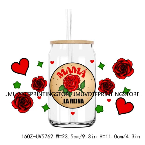 Mexican Lady With Rose Religious 16OZ UV DTF Cup Wrap Transfer Sticker Custom Label Durable Waterproof Logo For Libbey Glass Can