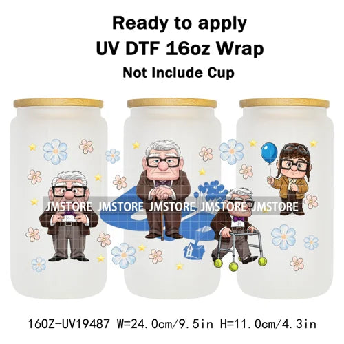 Up Gifts Balloon House Adventure Old Man 16OZ UV DTF Cup Wraps Ready To Apply Waterproof Transfer Stickers For Libbey Glass Can
