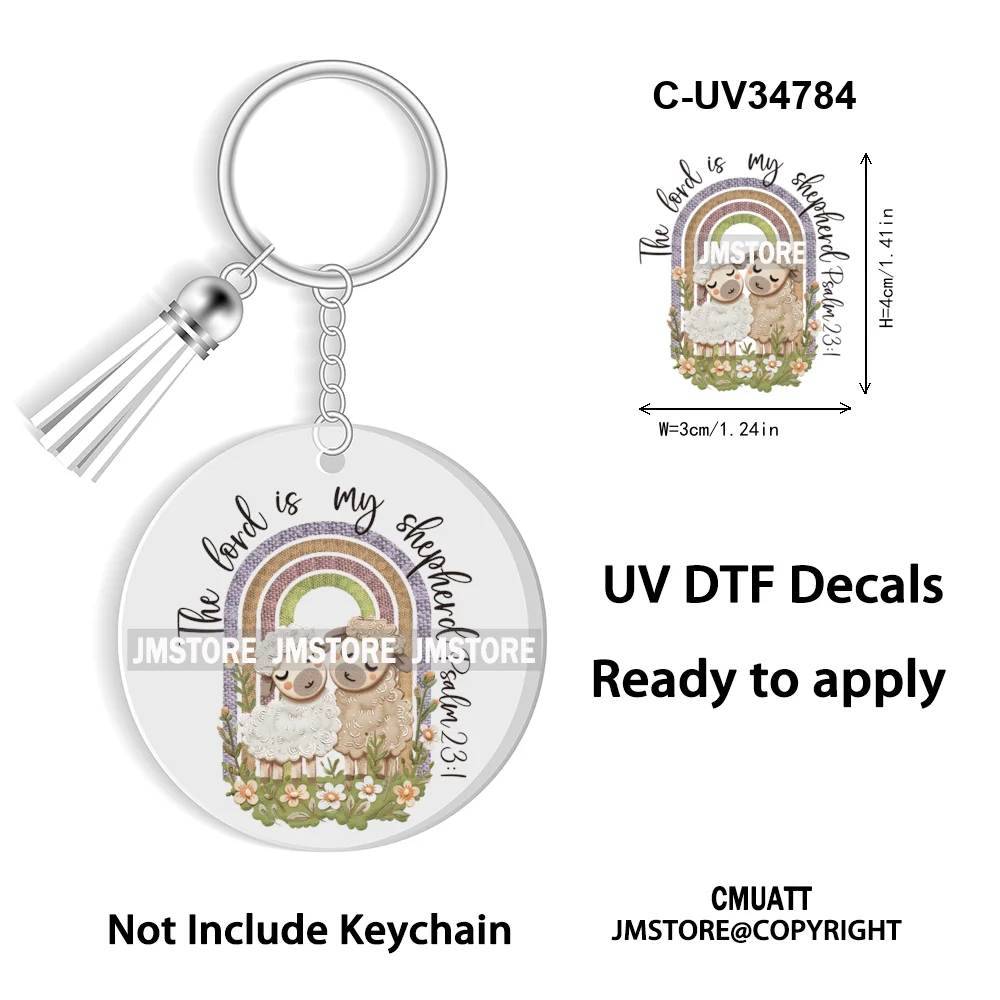 The Lord Is My Shepherd Christian Religious Easter Bible Verse Faith UV DTF Stickers For Round Circle Acrylic Keychain Keyring