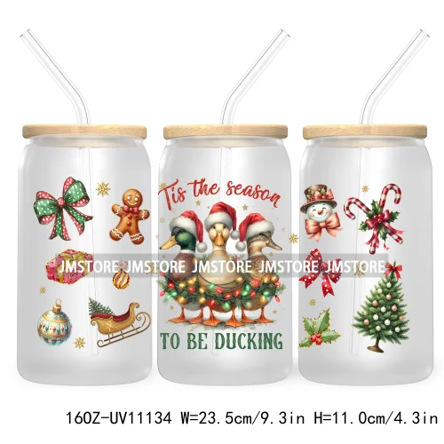 Just A Girl Who Loves Christmas UV DTF Cup Wrap For Libbey Glass Can Transfer Stickers Waterproof Custom Labels Tis The Season