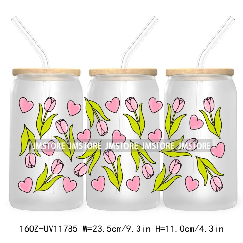 Trendy Girly Coquette Cherry Bow Valentines Gift Bears UV DTF Cup Wrap Transfer Stickers For 16OZ Libbey Glass Can Custom Logo