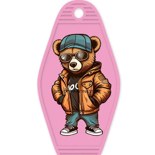 Cute Pink Teddy Bear Girl High Quality WaterProof UV DTF Sticker For Motel Hotel Keychain Brown Bears Baseball