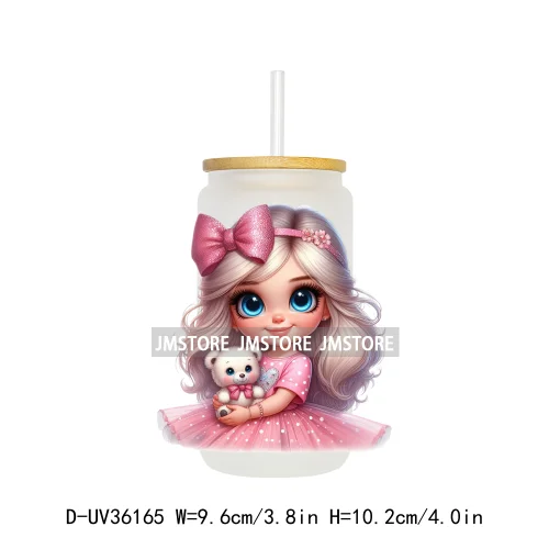 Lovely Pink Girl Hug Cat Bear UV Sticker Decals For Libbey Cold Cup Mug Tumbler Transfer Stickers Waterproof High Quality Labels
