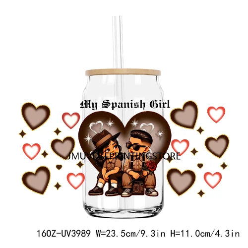 Bestfriends Valentine Girls Cholo Chola UV DTF Sticker For 16OZ Libbey Glass Cup Can Wrap Transfer Sticker Custom Label DIY Logo