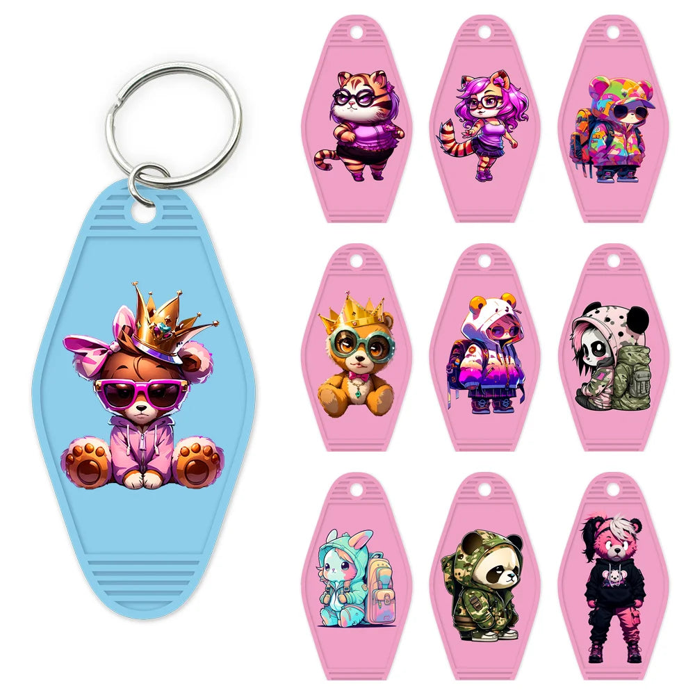 Cute Cat Girl Teddy Bears King High Quality WaterProof UV DTF Sticker For Motel Hotel Keychain Pink Cartoon Animals