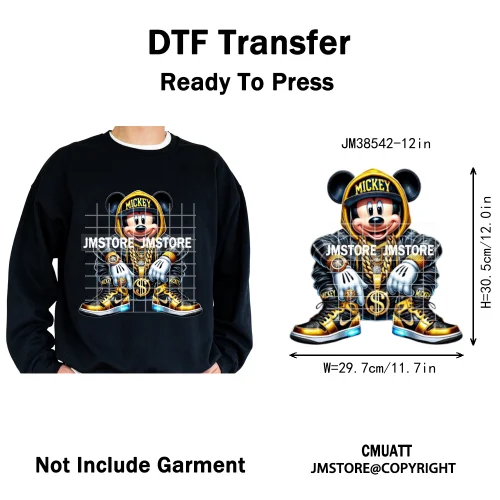 Cool Hip Hop Cartoon Animal Characters Streetwear Thug Life Iron on DTF Washable Transfers Stickers Ready to Press for Clothes