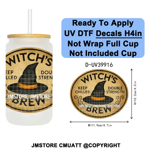 Spooky Halloween Witch Brew Bottle Label Set UV DTF Transfer Stickers Decals Ready To Apply Waterproof For 16OZ Libbey Glass Can