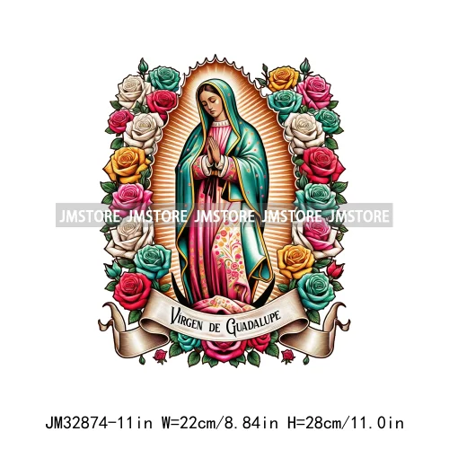 Cute Floral Mexico San Judas Tadeo Virgin Our Lady of Guadalupe Iron On DTF Transfers Stickers Ready To Press For Sweatshirts