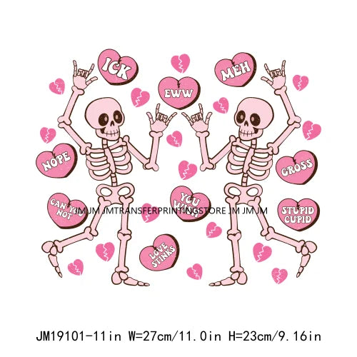 Pink Retro Skeleton Anti Valentine Club Talk About Love Dead Inside But It's Valentine's Skull DTF Transfer Stickers For Shirts