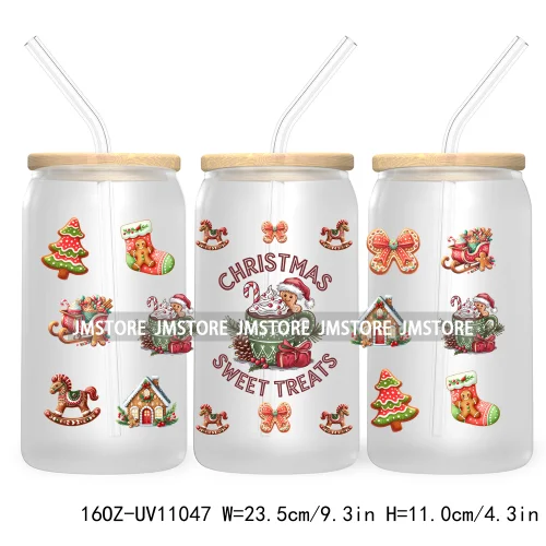 Gingerbread Christmas Coffee Latte UV DTF Cup Wrap For Libbey Glass Can Transfer Stickers Waterproof Custom Book Ghost Christmas