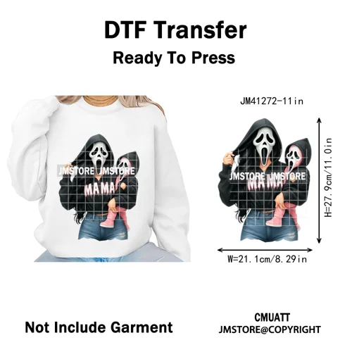 Spooky Halloween Scary Ghost Pumpkin Mama Kids Family Love Iron on Washable DTF Transfers Stickers Ready to Press for Textile