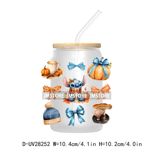 Cartoon Fall Coquette Bow Pumpkin Spice UV DTF Transfer Stickers Decals For Libbey Cold Cups Mug Tumbler Waterproof Autumn Vibes