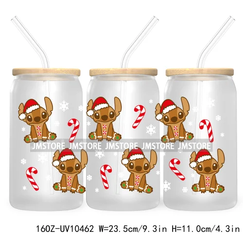 Cute Baby Green Character Christmas Season 16OZ UV Cup Wrap DTF Transfer Stickers For Libbey Glass Can Cups Tumbler Coquette Bow