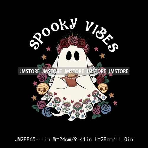 Ghost Espooky Vibes Conchas Llorrona Before Coffee Cafecito Aqui Espantan Halloween Iron On DTF Transfer Stickers For Clothing