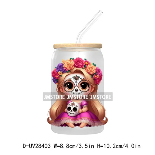 Mexican Little Princess UV DTF Transfer Stickers Decals For Libbey Cold Cups Mugs Tumbler Waterproof Craft Day of the Dead Girls