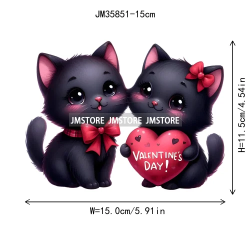 15cm 5.9in Kids Cute Flower Heart Love Valentine Black Cat Iron On Heat Transfer Sticker For Clothes Print Vinyl Washable Decal