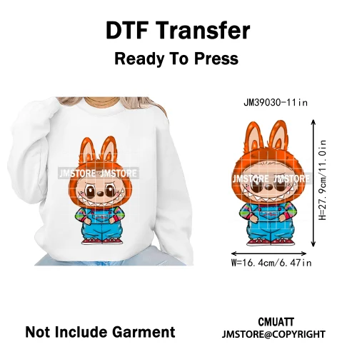 Horror Movie Character Cartoon Dolls Halloween Printing Iron on DTF Washable Transfers Stickers Ready to Press for Clothes Bags