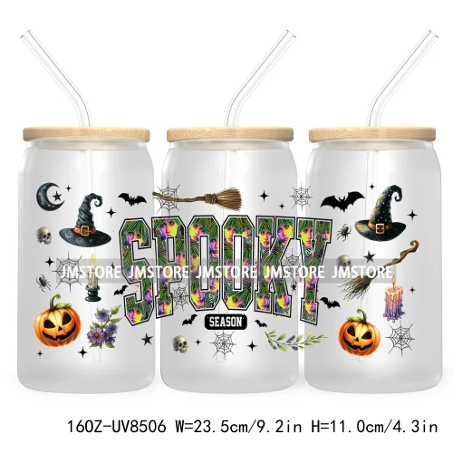 Cartoon Halloween Horror Friends UV DTF Sticker For 16OZ Libbey Glass Cup Can Wrap Transfer Stickers Custom Label DIY Logo Skull