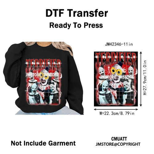Retro Scary Horror Movie Halloween Costumes Spooky Season Iron on DTF Washable Transfers Stickers Ready to Press for Clothes Bag