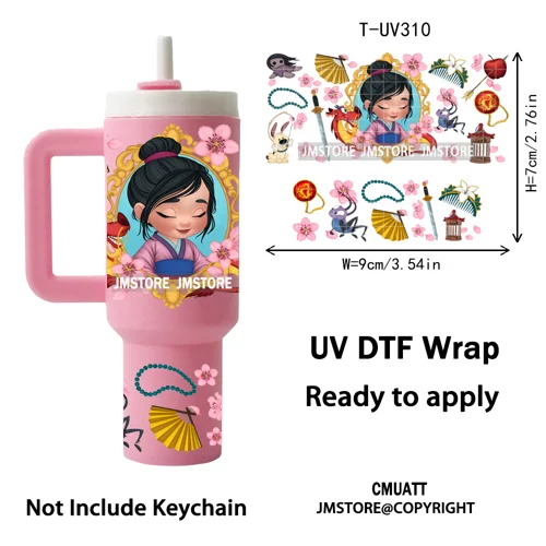 Chibi Girl Heart Cartoon Princess UV DTF Mini Tumbler Keychain Wraps Ready To Apply Transfer Stickers Prints Waterproof Decals